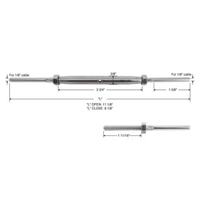 SteelX CC020 1/8" Cable Hardware - Hand Swage Stud & Stud Turnbuckle