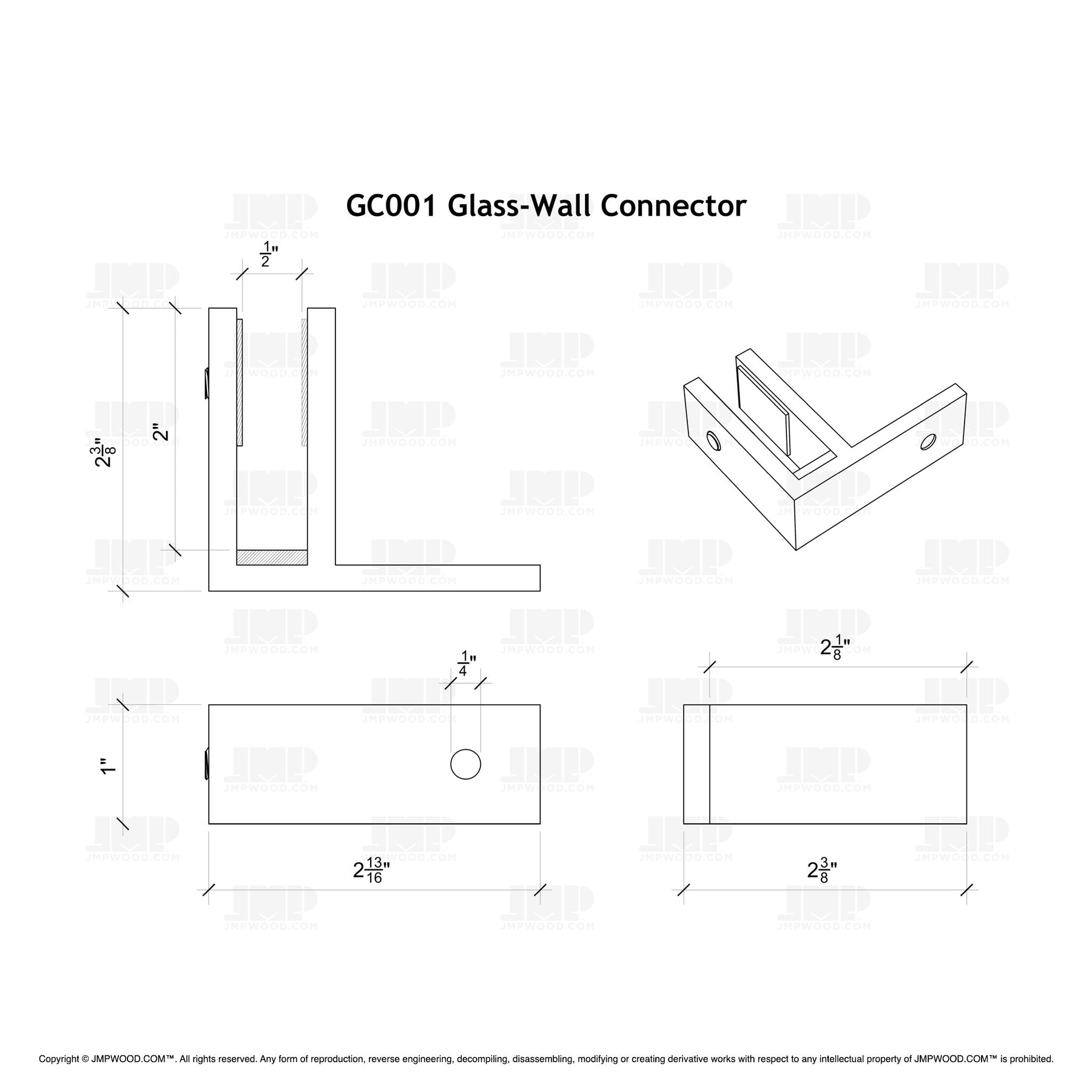 GlassX GC001 Stainless Steel Glass Connector - 90 Degree Glass to Wall