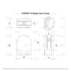 GlassX GCDS001 Stainless Steel D Shaped Glass Clamp