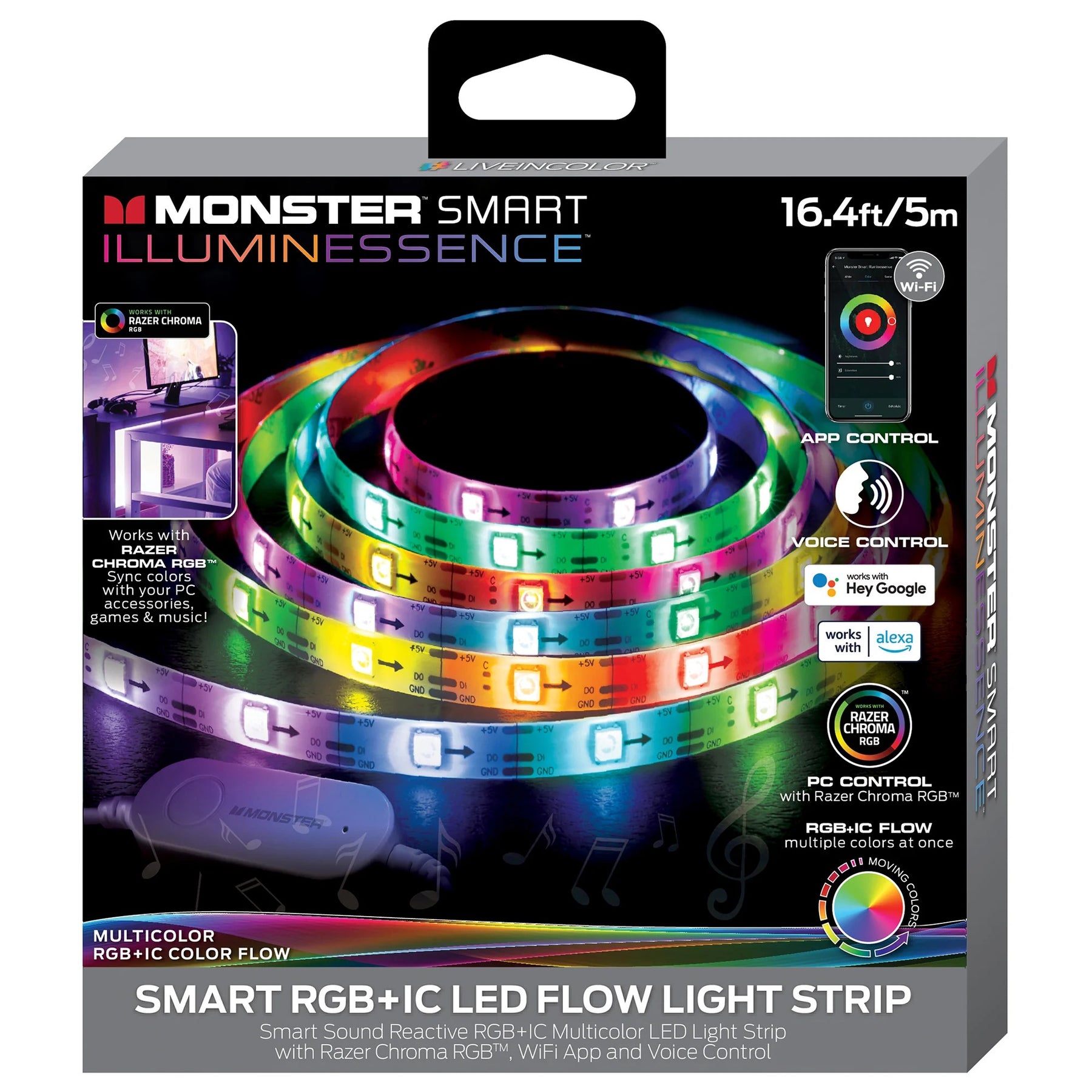 Monster Smart Sound Reactive Color Flow Indoor LED Light Strip (16.4 ft)