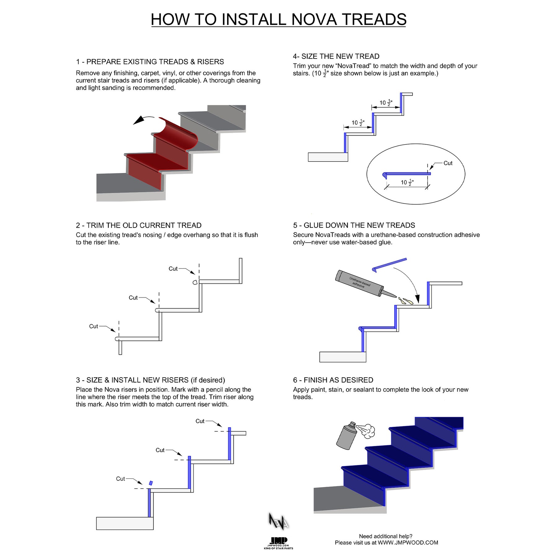 Nova Tread Kit with Riser 8872SQ - Straight Ends - Squared Nosing