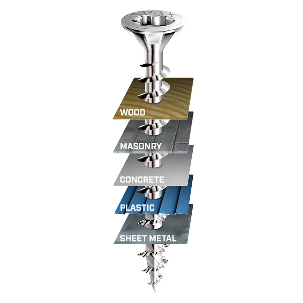 SPAX Exterior Multi-Material T-Star Plus Wood Screws - Flat Head, Partial Thread, HCR-X Coating