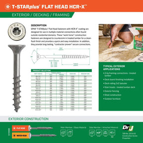 SPAX Exterior Multi-Material T-Star Plus Wood Screws - Flat Head, Partial Thread, HCR-X Coating