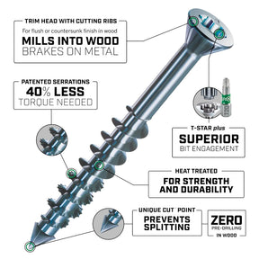 SPAX MDF/Hardwood T-Star Plus Trim Head Screws - CUT-Point, Partial Thread, Zinc