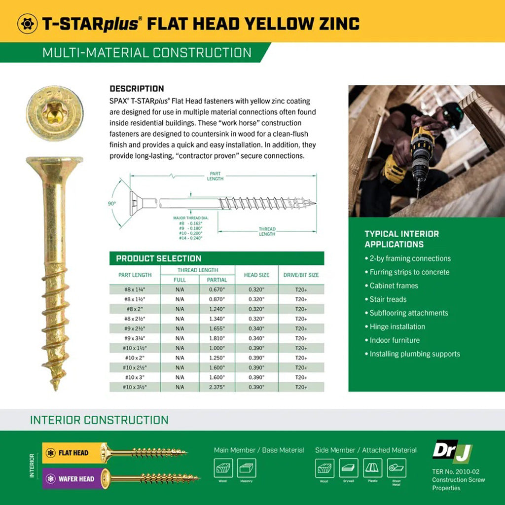SPAX Multi-Material T-Star Plus Flat Head Screws - Yellow Zinc