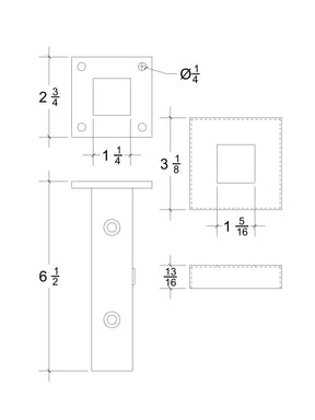 Iron Newel Mounting Kit SQ-NMK200 - Square 1-3/16"