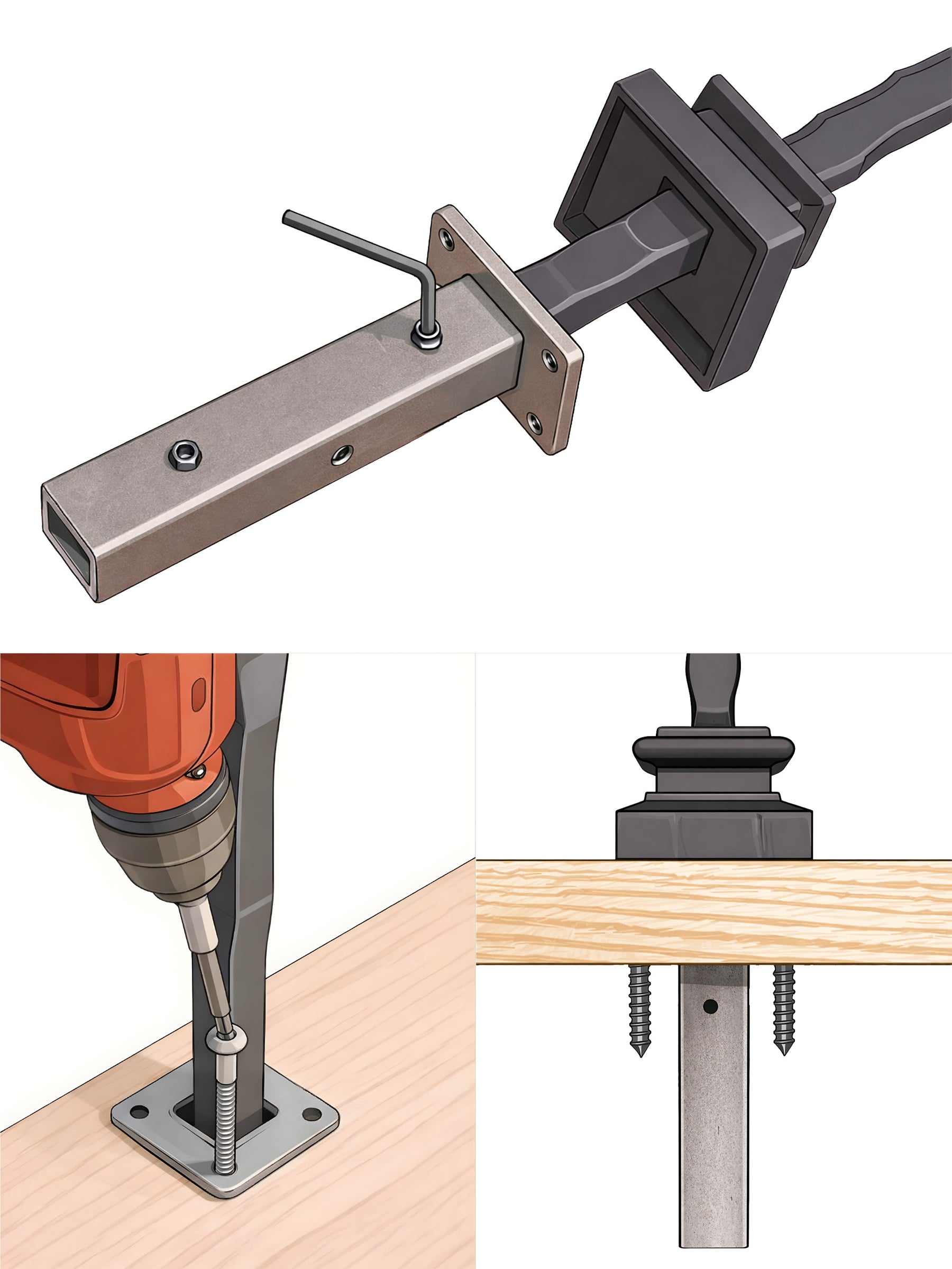 Iron Newel Mounting Kit SQ-NMK200 - Square 1-3/16"