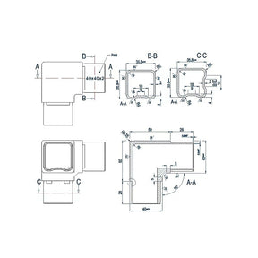 STLX-TC001 90 Degree Angle Triple Connector Square 40x40mm