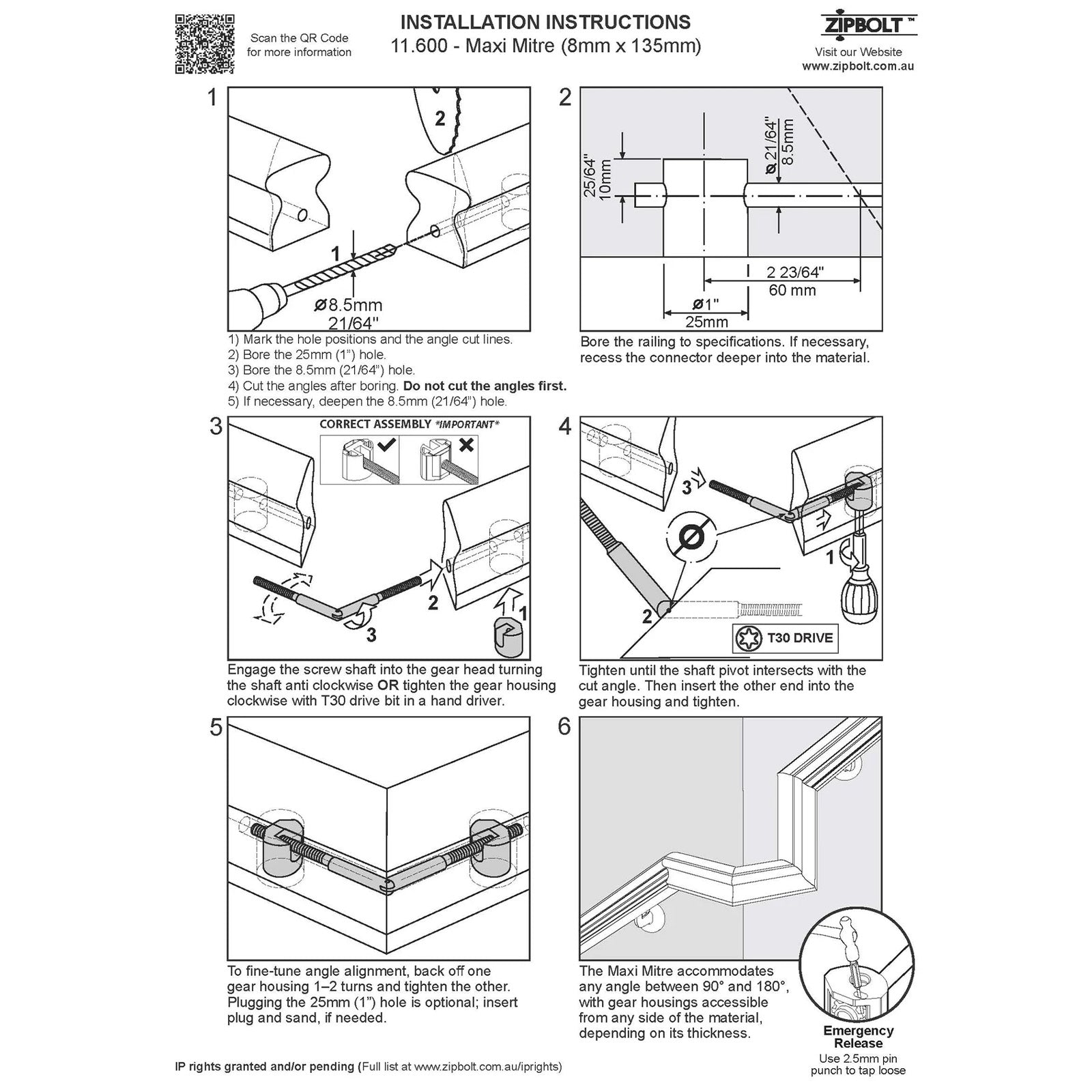 Zipbolt UT Maxi Mitre Handrail Connector 11.600