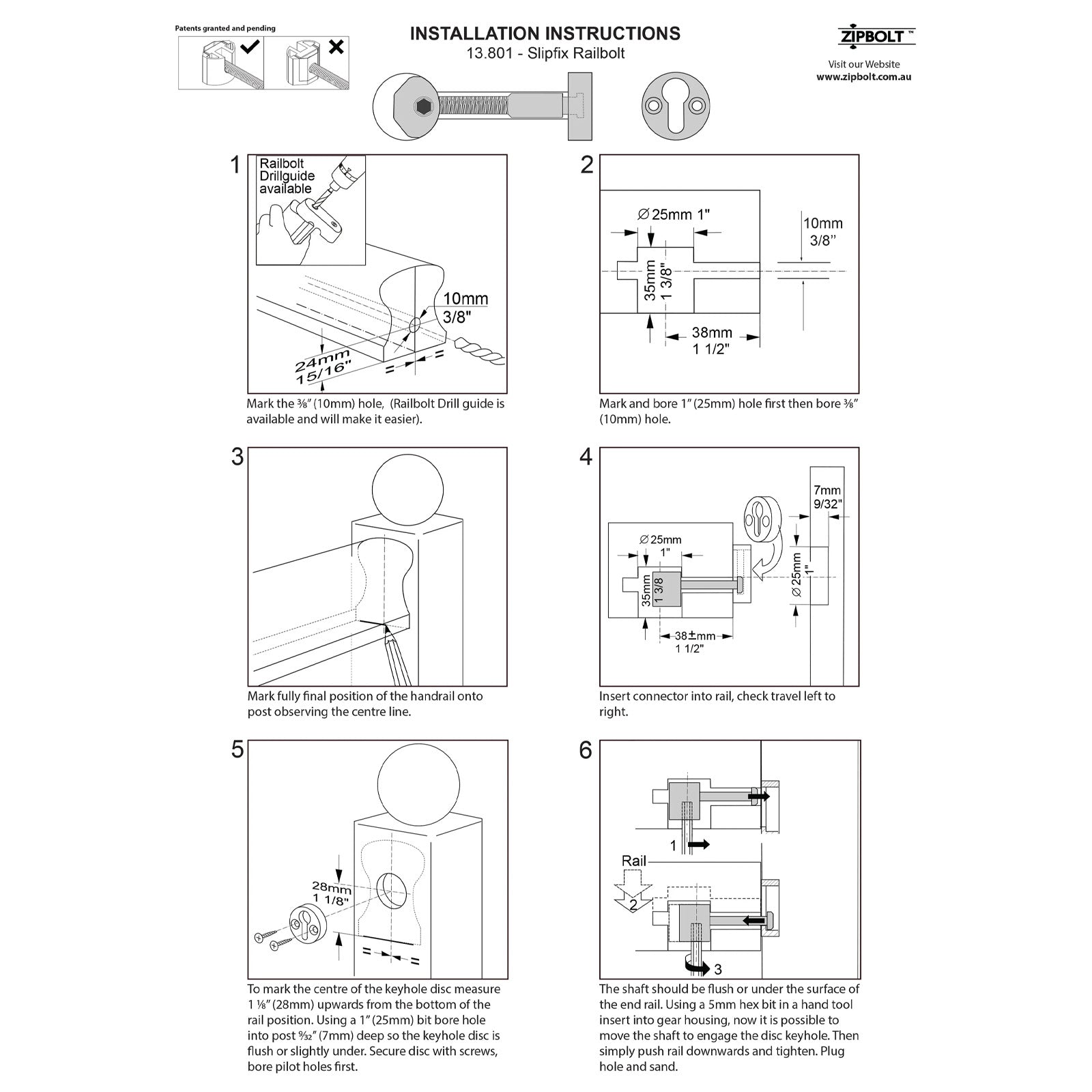 Zipbolt Slipfix Railbolt