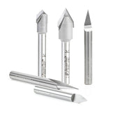 #option_AMS-159 5-Pc Solid Carbide and Carbide Tipped 18, 30, 45, 60 & 90 Deg V-Groove Router Bit Pack, 1/4 Inch Shank