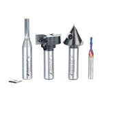 #option_AMS-262 4-Pc CNC Solid and Insert Carbide Simulated MDF Shaker Door Router Bit Pack, 1/4 & 1/2 Inch Shank