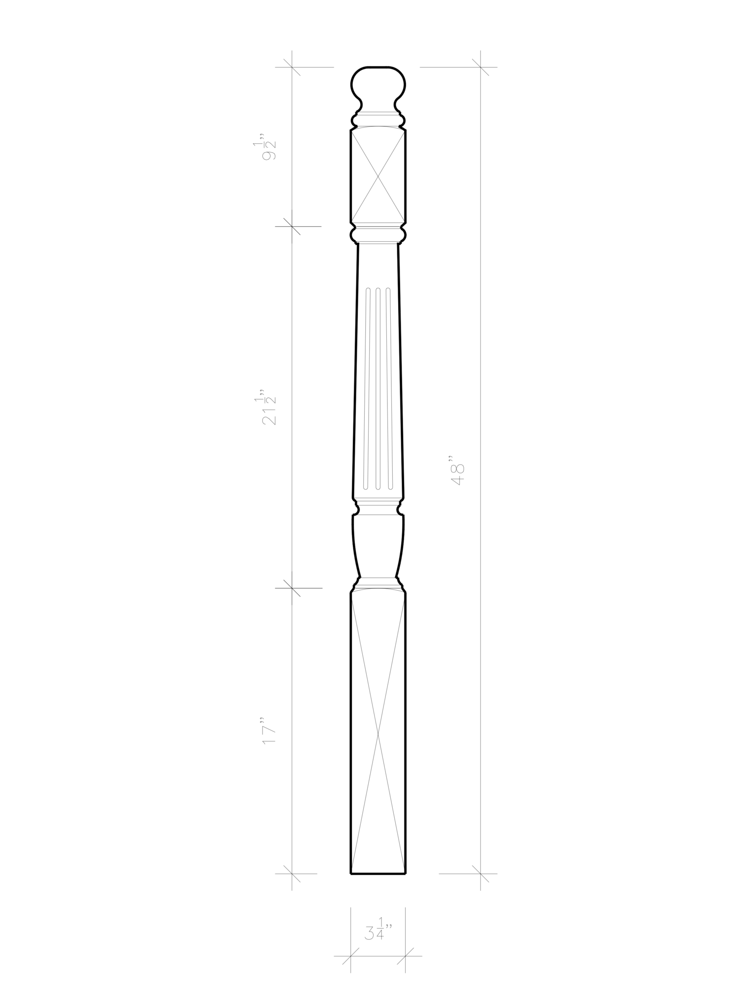 Chicago Post to Post Newel (Fluted)