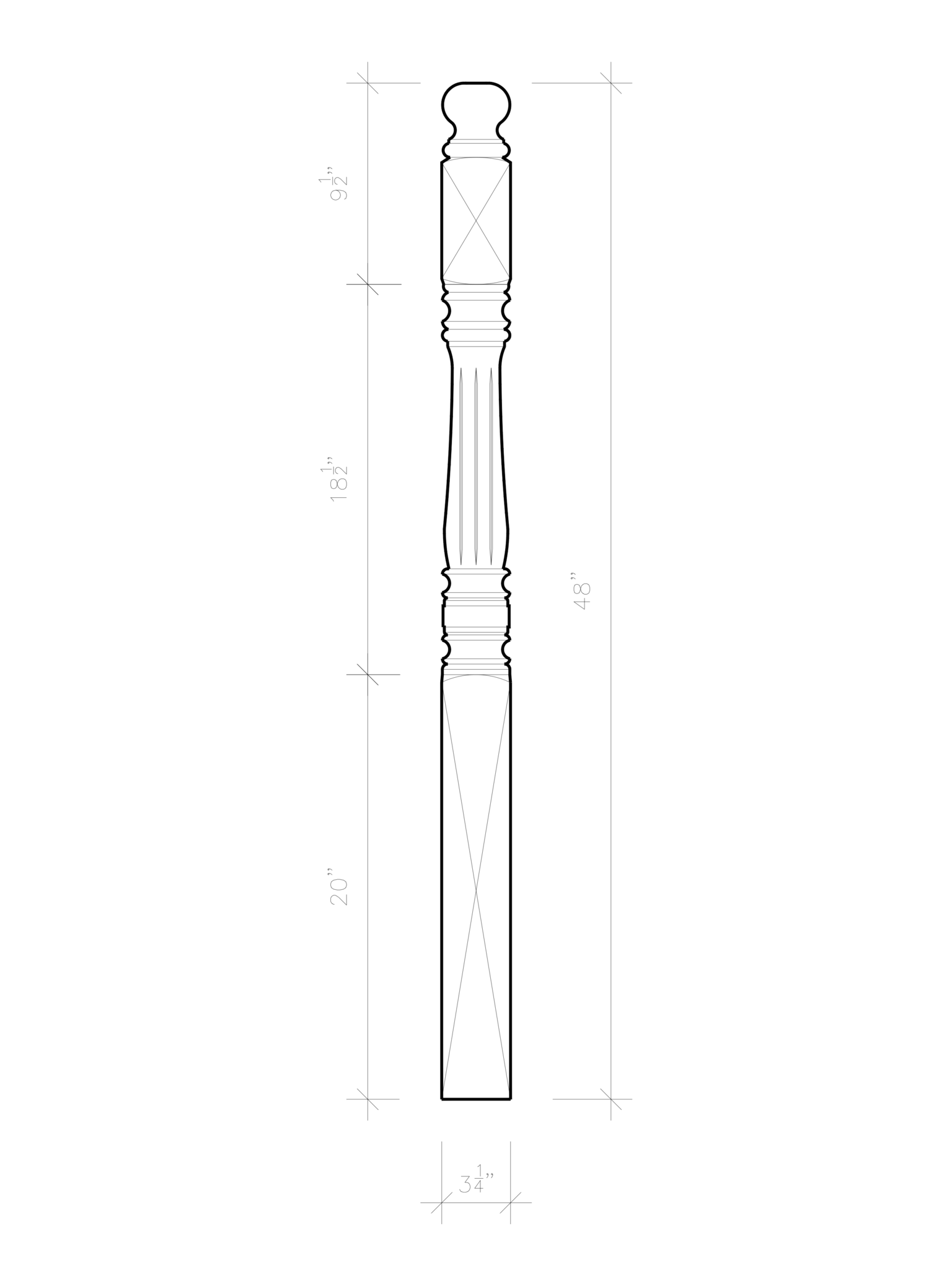 Williamsburg Post to Post Newel (Fluted)