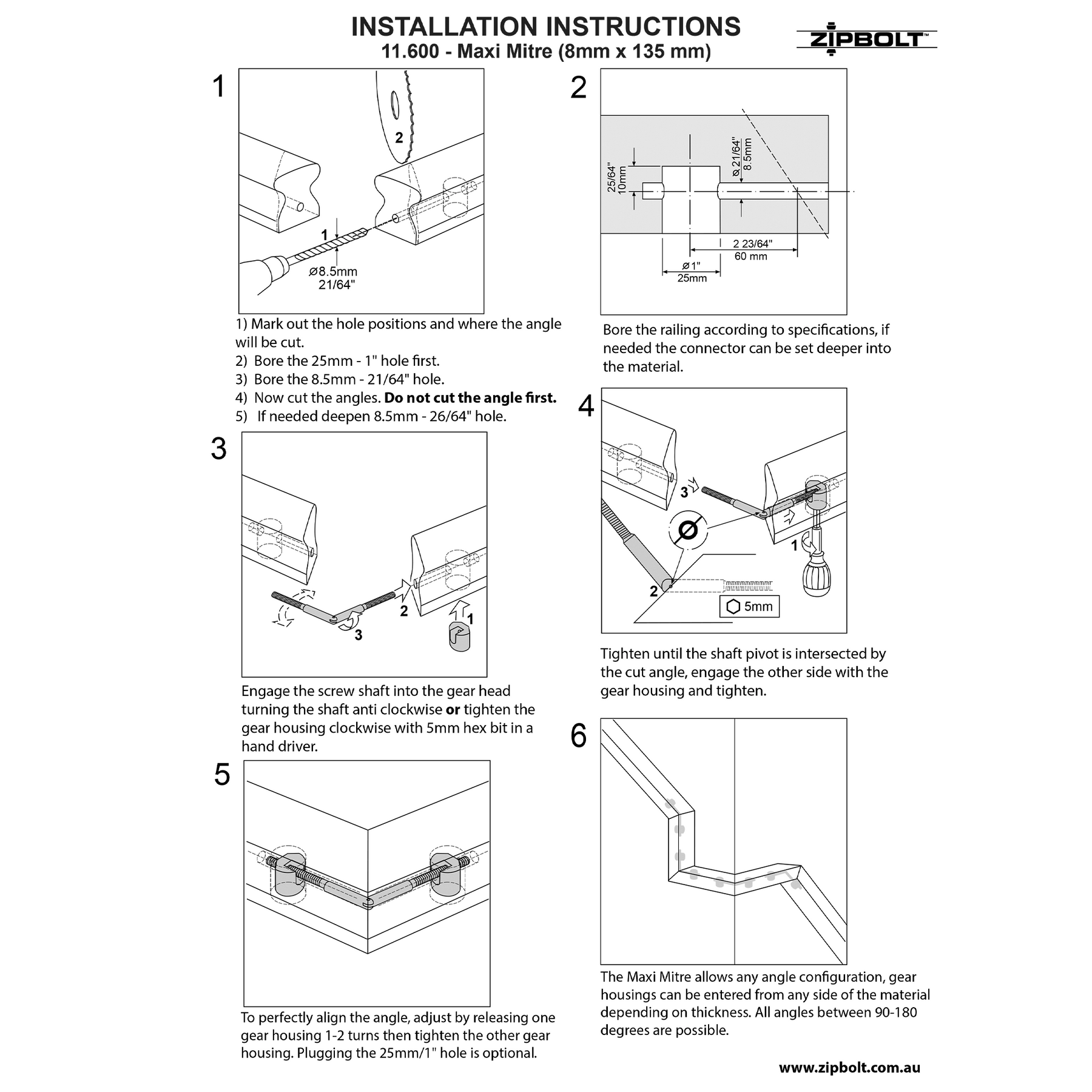 Zipbolt UT Maxi Mitre Handrail Connector 11.600