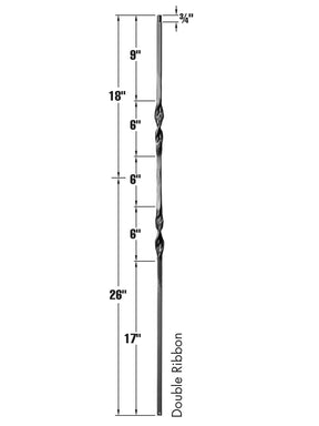 Iron Baluster 9011 - 1/2" Square - Double Ribbon