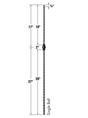 Iron Baluster 9032 - 9/16" Hammered Face - Single Ball