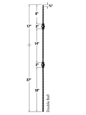 Iron Baluster 9033 - 9/16" Hammered Face - Double Ball