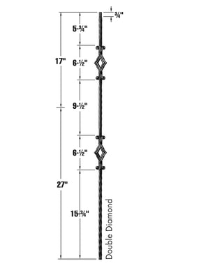 Iron Baluster 9041 - 9/16" Hammered Face - Double Diamond