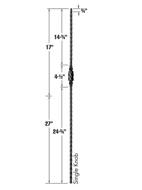 Iron Baluster 9045 - 9/16" Hammered Face - Single Knob