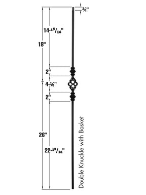 Iron Baluster 9077 - 1/2" Square - Single Basket w/ Knuckles
