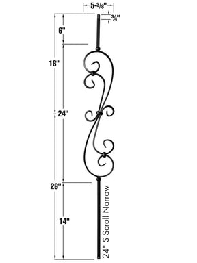 Iron Baluster 9081 - 1/2" Square - S Scroll Narrow