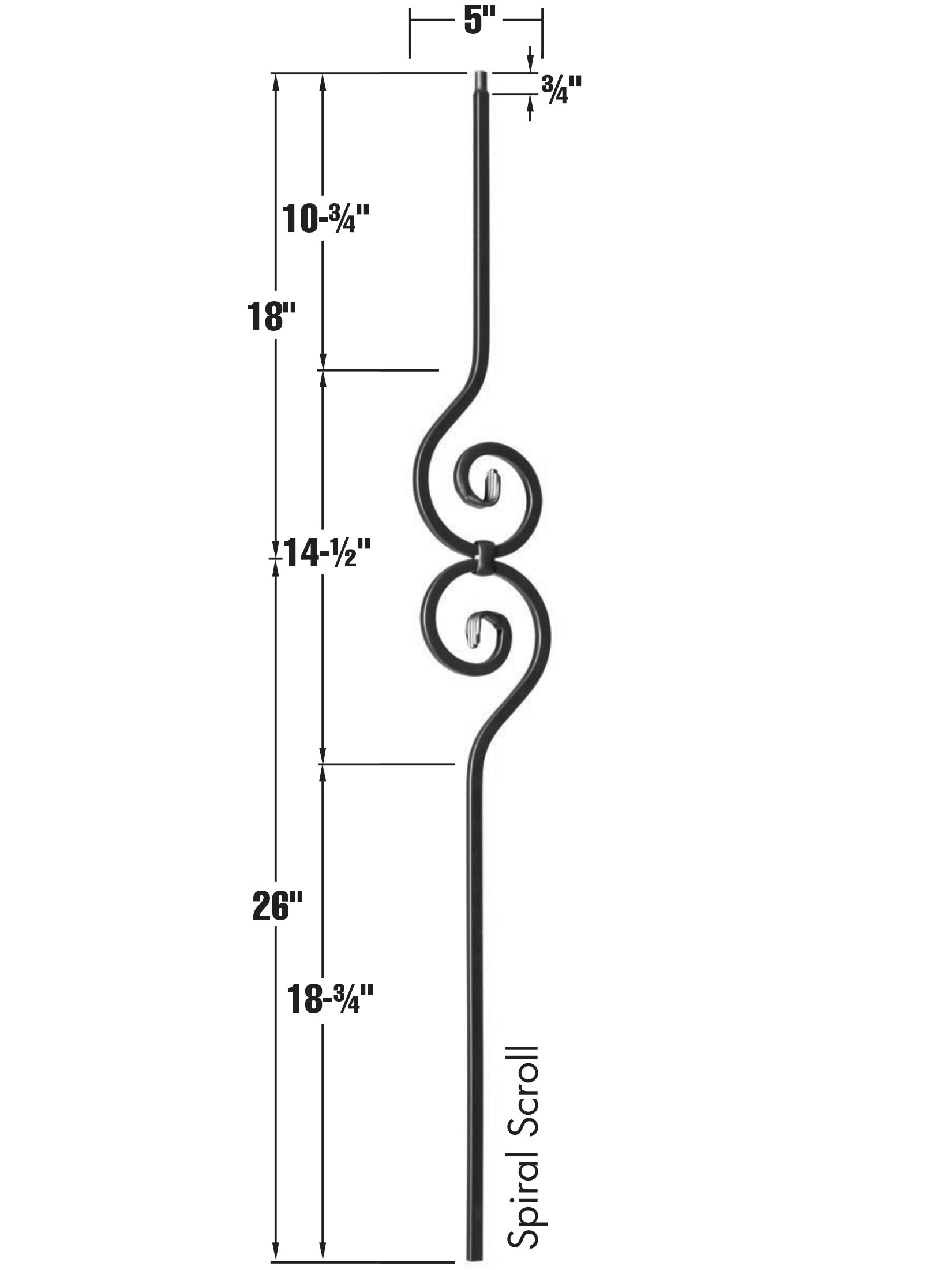 Iron Baluster 9090 - 1/2" Square - Spiral Scroll