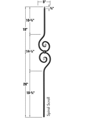 Iron Baluster 9090 - 1/2" Square - Spiral Scroll