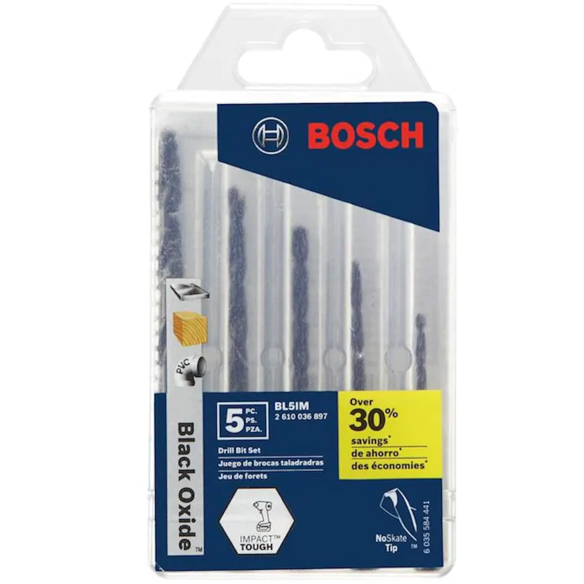 Bosch 5 Piece Impact Tough Black Oxide Drill Bit Set (BL5IM)