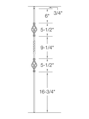 Iron Baluster 2G05 - 5/8" Square - Double Basket
