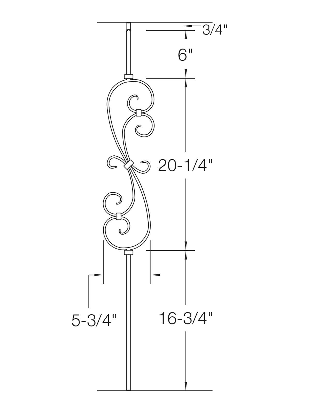 Iron Baluster 2G56 - 5/8" Square - S Scroll: 5-3/4" W