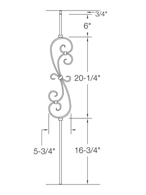 Iron Baluster 2G56 - 5/8" Square (Scroll - S Scroll: 5-3/4" W)