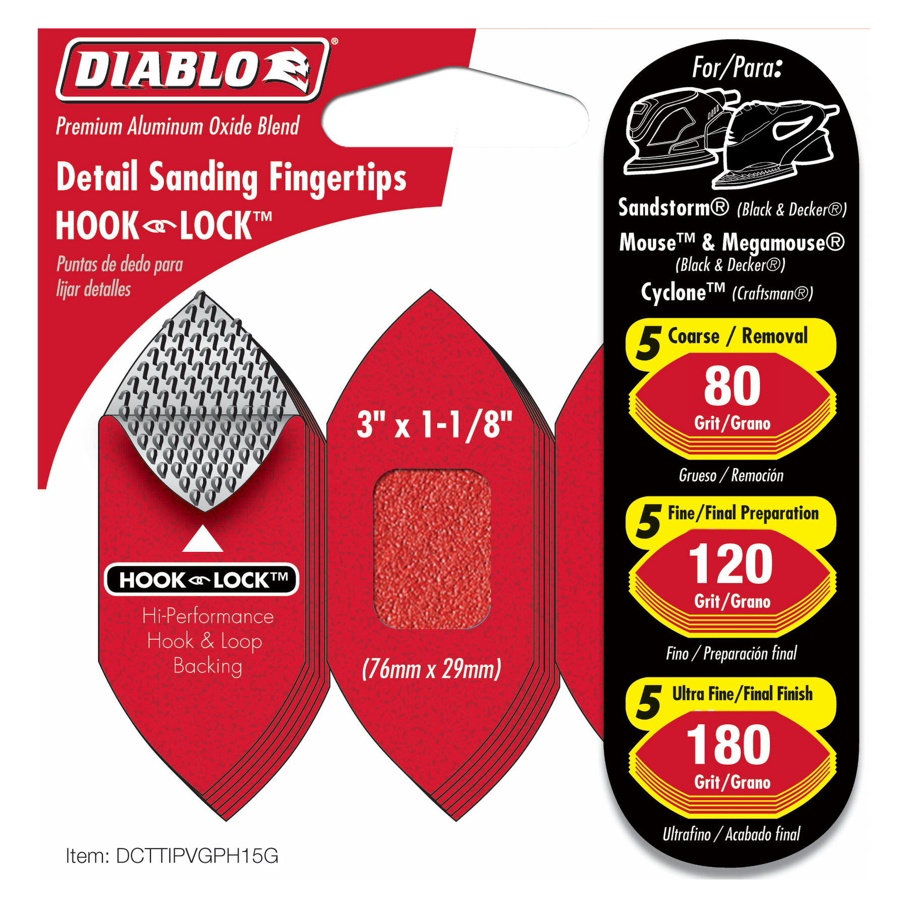 Diablo Mega Mouse Sanding Sheets, 80-Grit, 4-3/16 x 6-3/4-In., 5-Pk.