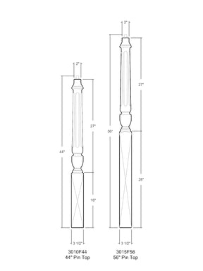 Stockbridge 3010F-PT Series Pin Top Newel Post - Fluted (3-1/2")