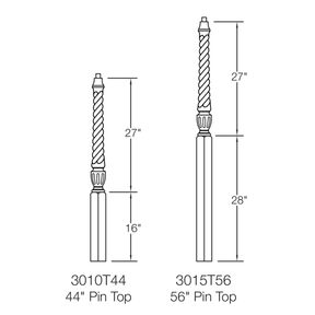 Stockbridge 3010T-PT Series Pin Top Newel Post - Twist (3-1/2")