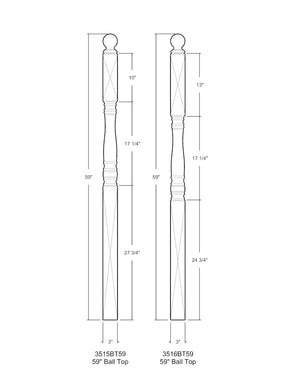 Hampton 3500BT Series Ball Top Newel Post (3")