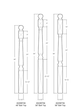 Colonial 4020BT Series Ball Top Newel Post (3-1/2")