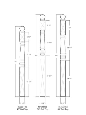 Hampton 4500BT Series Ball Top Newel Post (3-1/2")