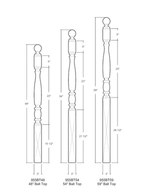 Bordeaux 955BT Series Ball Top Newel Post (3")