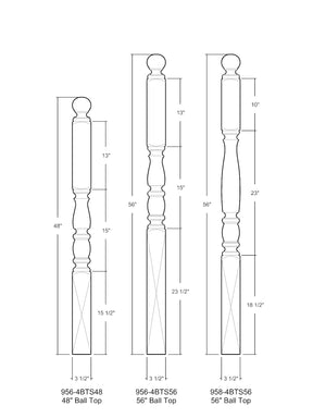 Bordeaux 955-4BT Series Ball Top Newel Post (3-1/2")