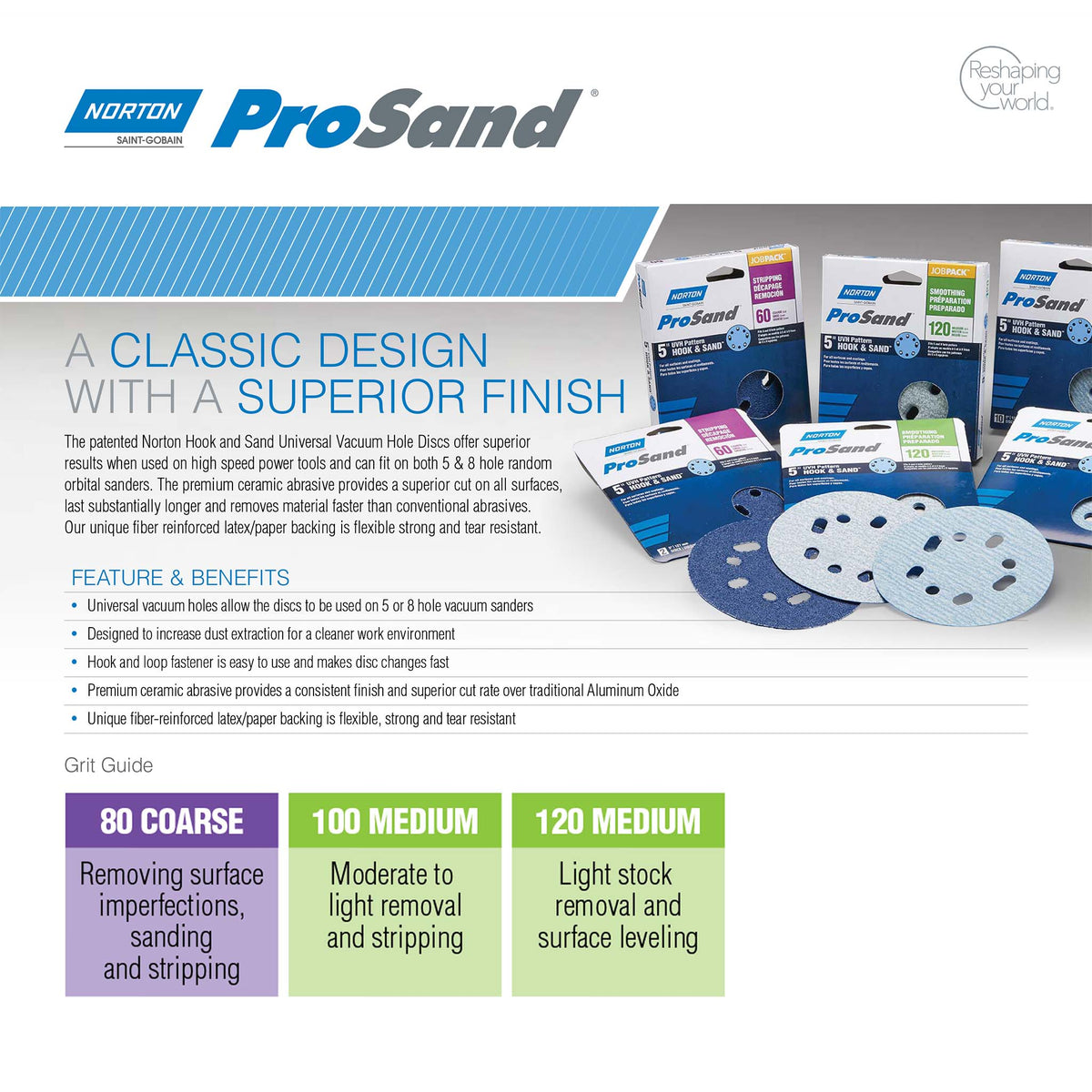 Norton ProSand 5" UVH Pattern Hook & Sand Discs (50 Pack)