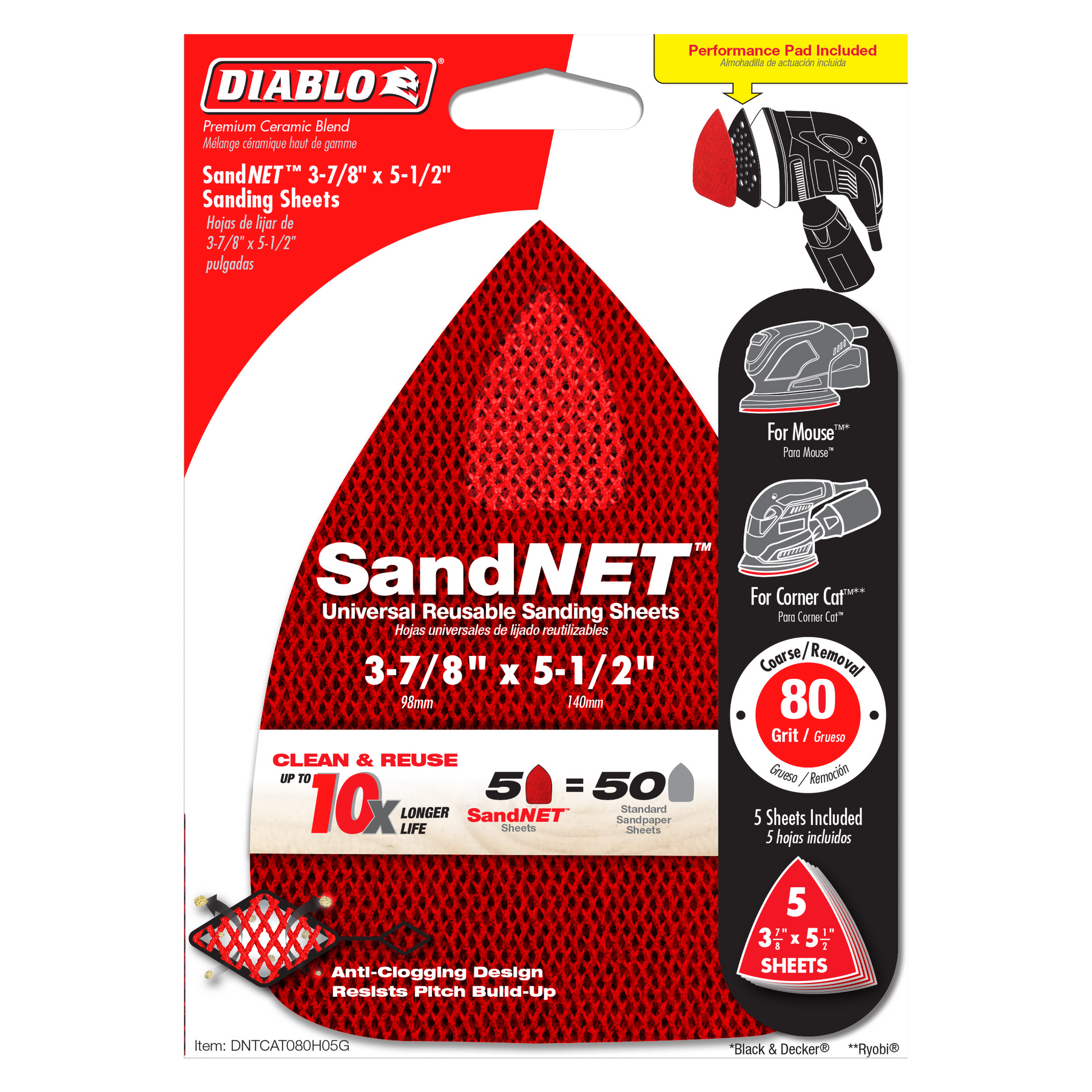 Diablo DNTCAT220H05G SandNet Cat Mouse Detail Sanding Sheets, 220 Grit