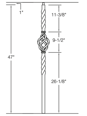 Iron Newel TN04 - 1-3/16" Square - Single Basket w/ Twist