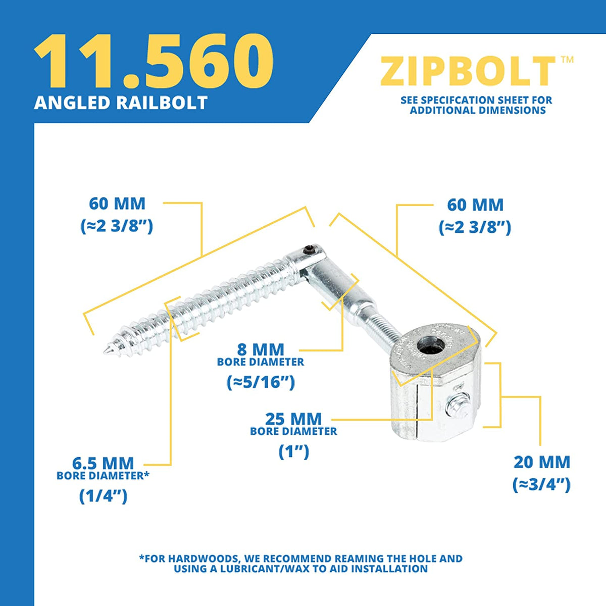 Zipbolt Angled Railbolt 11.560 (2 Pack w/ Plugs & Driver)
