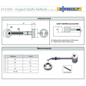 Zipbolt Angled Slipfix Railbolt